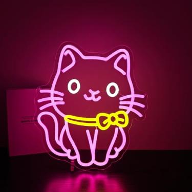 Imagem de Placa de néon – Sinais de néon de gato HSJNJKFU para decoração de parede, placa de LED rosa, placas de iluminação de gato fofo para quarto, festa de aniversário, decoração de casa - LED neon