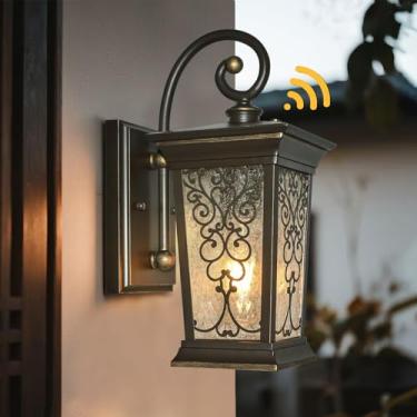 Imagem de ALVIME Luzes de parede externas do crepúsculo ao amanhecer, luminárias externas, arandela de parede externa para varanda, casa de fazenda, porta da frente, pátio, garagem, base E26 e vidro semeado