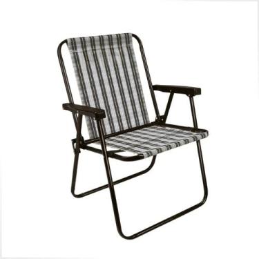 Imagem de Cadeira De Praia em Aço Xadrez Dobrável Conforto 110kg  Praia, Camping