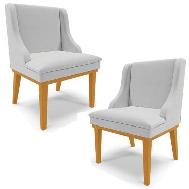 Imagem de Kit 2 Cadeiras Decorativas Sala De Jantar Base Fixa De Madeira Firenze Linho Cinza/castanho G19 - Gran Belo