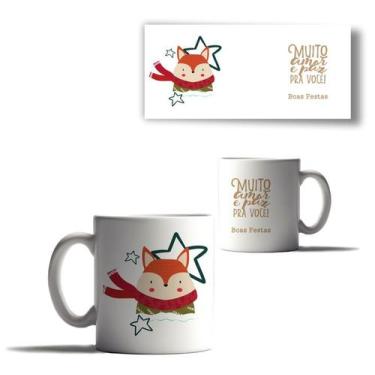 Imagem de Caneca Porcelana Natal Bichinhos Raposa Papai Noel Mensagem - Enjoy Sh