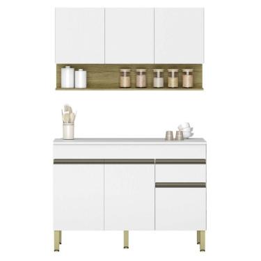 Imagem de Armário De Cozinha E Balcão Com Tampo 150cm Lina K02 Supremo/freijó - Mpozenato