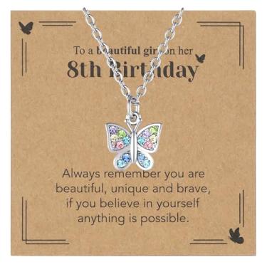 Imagem de Sepfavo Colar de borboleta de cristal para meninas, 6, 7, 8, 9, 10, 11, 12, 13, 16, 18, presente de aniversário, incrustado com zircônia, colar de diamante infantil hipoalergênico, 18, Aço inoxidável