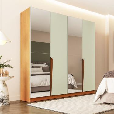 Imagem de Guarda Roupa Roupeiro 4 Portas 4 Gavetas com Espelho Porto Freijó Verde Politorno Móveis