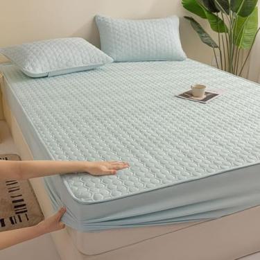 Imagem de Protetor de colchão elástico para todas as estações, lençol de elástico espesso à prova de poeira, capa de colchão macia para a pele, com faixa elástica, antiderrapante, durável, colcha-azul||120 x