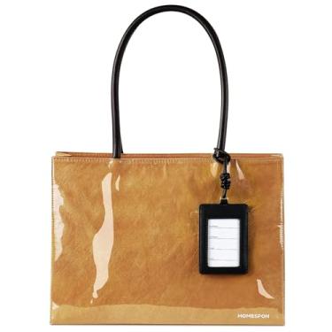 Imagem de HOMESPON Bolsa de PVC feminina de papel kraft, bolsa de trabalho de TPU, bolsa Hobo de ombro com alça superior e zíper para fim de semana, Marrom, One Size