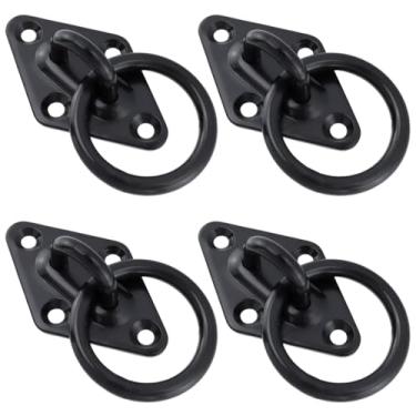 Imagem de Antrader Gancho de placa de diamante com anel, ganchos de teto resistentes de aço inoxidável 304, 4 peças de ganchos pretos para suporte de parede para fuzileiros navais, trapézio, ioga, balanços