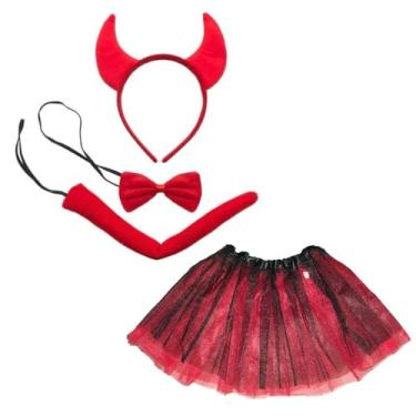 Imagem de Fantasia Diabinha Sexy de Carnaval e Halloween Com Tiara Rabinho e Mini Saia
