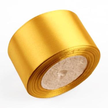 Imagem de Fita de cetim dourada de 5,8 cm x 65 m, fitas de poliéster sólido para artesanato DIY, rosas eternas, buquê floral, embrulho de presente, decoração de casamento