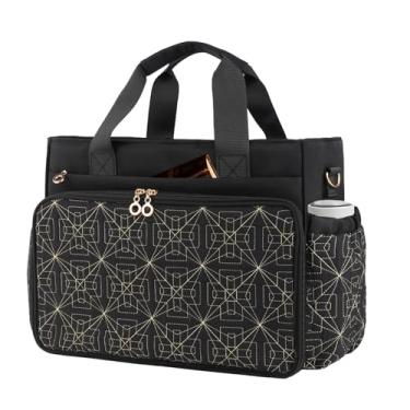 Imagem de Sacolas femininas cristãs com compartimentos, bolsa de igreja com porta-canetas, sacola com zíper para trabalho e viagens, Preto, Large