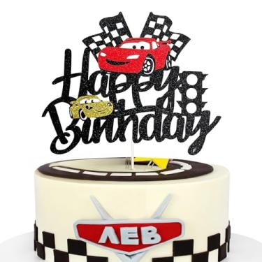 Imagem de MEMOVAN Car Birthday Cake Topper Race Car Cake Decoration for Boy Girl Man Racing Car Checkered Flag Themed Birthday Party Supplies Double Sided