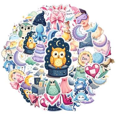 Imagem de 50 peças de adesivos engraçados com lua sono, sonhos noturnos, pacote de adesivos divertidos para celular, guitarra, notebook, mala, copo, laptop, bagagem, álbum de recortes, diário adesivo