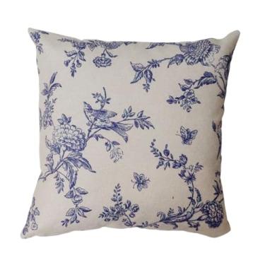 Imagem de Almofada Decorativa Romantic Azul 45×45 cm – Estampa Azul Flores e Pássaro, Enchimento Incluso e Zíper Invisível