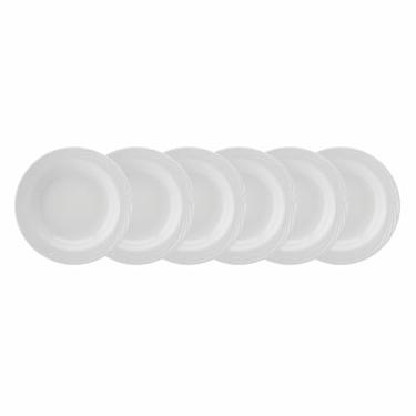 Imagem de Estojo com 6 pratos fundos. Modelo redondo waves. Branca. Fabricado pela porcelana schmidt. A legítima porcelana desde 1945. Qualidade beleza e resistência.