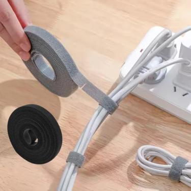 Imagem de Abraçadeiras reutilizáveis de gancho e laço, tiras de cabo de 1,3 cm x 4,9 m para gerenciamento de cabos, organizador de cabos traseiros adesivos para mesa, computador, TV, home theater, fácil de