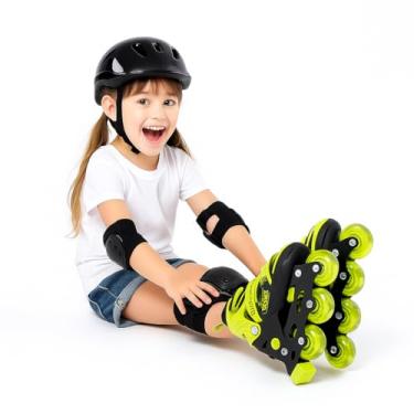 Imagem de Kit Patins Infantil 4 Rodas com Proteções e Capacete 35-38 - Amarela