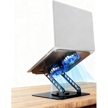 Imagem de Selbst Suporte de laptop para mesa com ventiladores silenciosos – base giratória 360 ergonômica, suporte ergonômico para laptop, suporte dobrável para escritório, casa, para MacBook Air Pro, Dell, HP