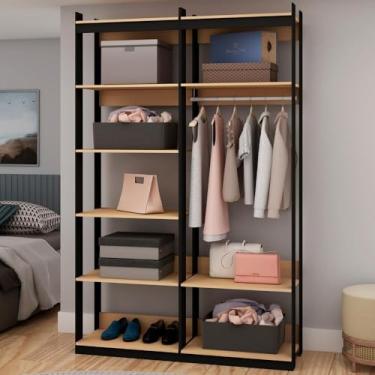 Imagem de Guarda Roupa Genialflex Closet Modulado 1 Cabide Mais Prateleiras Freijó Preto Fosco