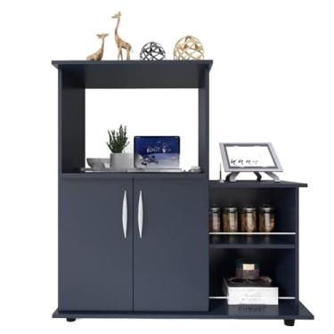 Imagem de Balcão Fruteira Multiuso com Suporte para Micro-ondas – Armário Organizador com 2 Portas MDP(PRETO)