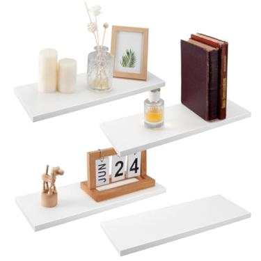 Imagem de AHANDMAKER Prateleiras flutuantes para parede, conjunto de 4, prateleira de parede de 4 cm, para decoração de casa, estante de livros de madeira rústica, prateleiras suspensas para quarto, sala de