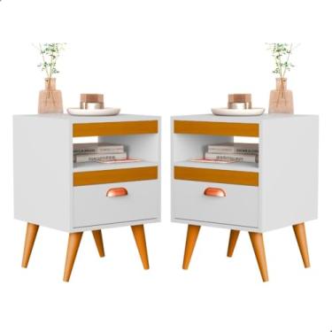Imagem de Kit 2 Mesa De Cabeceira Para Quarto Com Pés e Gaveta Com Nicho Criado Mesinha Canto mesa de cabeceira com gaveta 56×34×31cm(Branco/Ype)