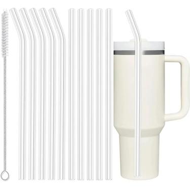 Imagem de ALINK Pacote com 10 canudos de substituição para copo Stanley 1,134 g 850,5 g, canudos transparentes de plástico reutilizáveis de 30,5 cm para acessórios Stanley Cup, jarro de meio galão com escova de