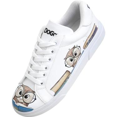 Imagem de DOGO Tênis feminino branco – Tênis feminino feito à mão, couro vegano e design exclusivo, sapatos confortáveis para mulheres, tênis Ace, White the Wise Owl, 38