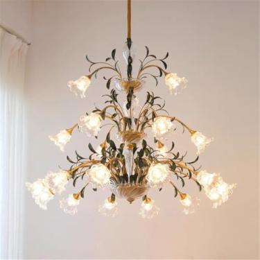 Imagem de Lustre Americano Pastoral com Criatividade Francesa e Flores para Sala de Estar, Sala de Jantar, Quarto, Escritório, Casa de Campo ou Escada - Luminária Pendente LED (B 21 Lâmpadas)