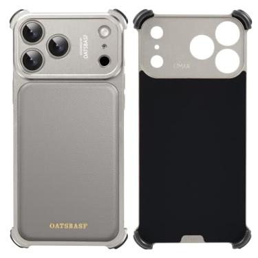 Imagem de OGRANEE Capa bumper sem moldura para iPhone 17 Pro Max, compatível com Mag, capa protetora de metal de couro com proteção para câmera, acessório de telefone militar minimalista à prova de choque