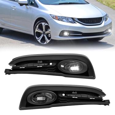 Imagem de Conjunto de faróis de neblina de LED compatível com Honda Civic 13 14 15 2013 2014 2015 lâmpadas de neblina com lente transparente de interruptor e chicote de fiação