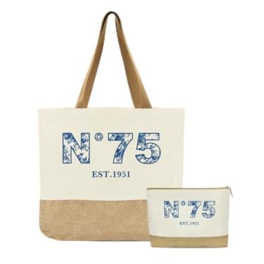 Imagem de Jeteman Presentes de aniversário de 75 anos para mulheres, bolsa de aniversário de 75 anos, presentes para amigas, irmãs, mãe, avó, esposa, tia, reutilizável, azul, floral, 1951, sacola de maquiagem