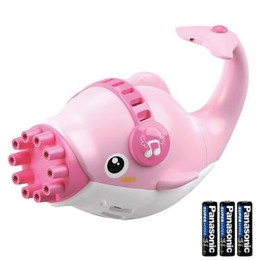 Imagem de Kit Sabão Mágica Golfinho Bolhudo: Bolhas Encantadas Para Crianças Rosa + 3 Pilhas Aa