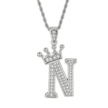 Imagem de Colares femininos com inicial de prata, colar longo com pingente delicado de letra A-Z, colar com nome de coroa, joias para presente feminino, One size, Metal, Sem Pedra Preciosa