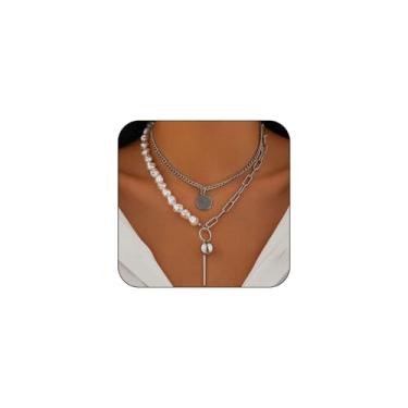 Imagem de Colar feminino com pingente de pérolas barrocas em camadas de ouro 14K, vintage, grosso, duas camadas, disco, gargantilha, clipe de papel, joias modernas, presentes, Large, Zinco, Sem Pedra Preciosa