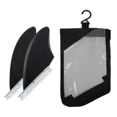 Imagem de Lonnngg Aletas de quilha dupla, quilhas duplas de aba única, nadadeiras de prancha de surf, barbatana de prancha de surfe, quilhas duplas - fibra de vidro flexível (F2-Preto)