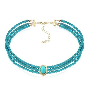 Imagem de SPARKLAURA Colar feminino com contas turquesa, vintage, boêmio, em camadas, contas de turquesa sintética, pedras curativas, joias vitorianas ocidentais feitas à mão