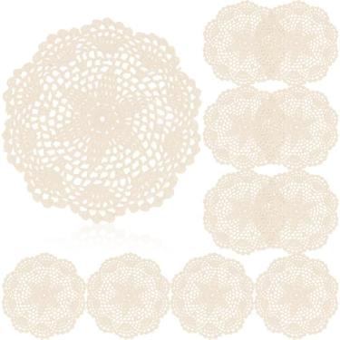 Imagem de Gandeer Porta-copos de crochê fofos de 20 cm, porta-copos de flores de crochê feitos à mão em algodão, jogo americano de renda redonda com padrões florais, conjunto de pano para decoração de festa de