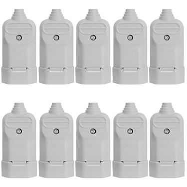 Imagem de 10 Tomada Plug Fêmea Prensa Cabo 3 Pinos Finos 10A Cinza