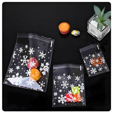 Imagem de Floco de neve sacos de celofane autovedantes, 200 unidades de sacos de biscoitos, sacos individuais para biscoitos, doces, lembrancinhas de festa, pipoca, Natal (3,94 × 3,238 cm)