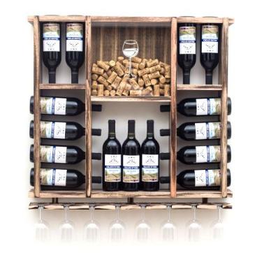 Imagem de Barzinho de Parede Adega de Madeira para 15 Garrafas com Porta Rolhas 