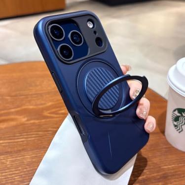 Imagem de JBJZYZZ Capa para iPhone 17 Pro Max com suporte [compatível com MagSafe], capa com anel giratório magnético 360 à prova de choque, capa fina fosca para iPhone 17 Pro Max, azul