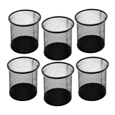 Imagem de Kit com 6 Porta-Canetas Aramado Redondo Telado – Organizador para Canetas, Lápis e Acessórios, Cor Preto