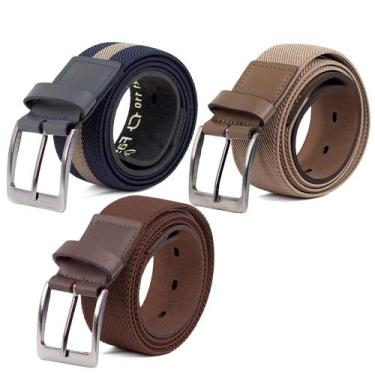 Imagem de Kit 3 Cintos Masculino Fasolo Casual Esportivo Elástico Couro Confortá