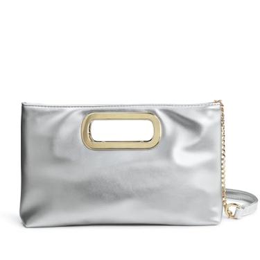 Imagem de HOXIS Bolsas de mão femininas recortadas para noite bolsa transversal de ombro com corrente dourada, Prata.