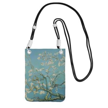 Imagem de LILYDIARY Bolsa transversal para celular para meninas e mulheres, alça preta, material de poliéster, alça de ombro ajustável e removível, estampa de flor de amêndoa