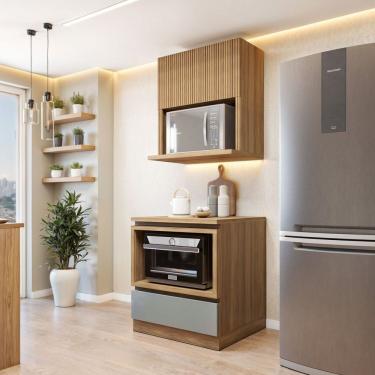 Imagem de Cozinha Completa Modulada 2 Peças 1 Porta 1 Gaveta Com Rodapé Norten Nature-verde