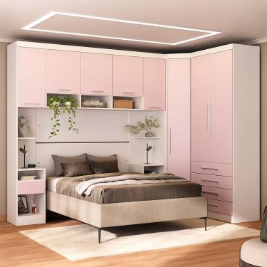 Imagem de Quarto 8 Portas 6 Gavetas Cab Cs Alpes Master Luciane Móveis Branco Pf-rosa Pf