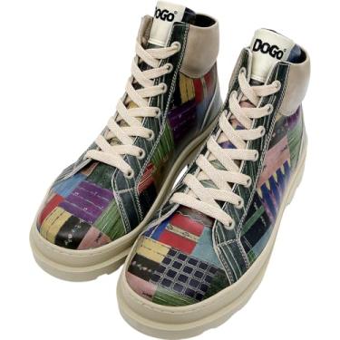 Imagem de DOGO Botas de cano curto femininas – couro vegano e botas femininas feitas à mão e botas de tornozelo,, Patchwork Woodblock, 38