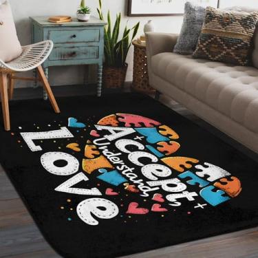 Imagem de Tapete de área para sala de estar, lavável à máquina, arte, autismo, coração, antiderrapante, tapete macio, para sala de estar, quarto, sala de jantar, berçário, cozinha, decoração de casa