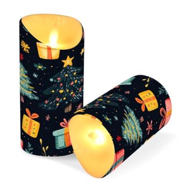 Imagem de Blueangle Pacote com 2 velas sem chamas de árvores de Natal com controle remoto e temporizador, velas LED cintilantes (7,6 cm x 9,9 cm) para decoração de casa, casamento, acampamento (239)